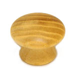 A round wooden knob on a white background.