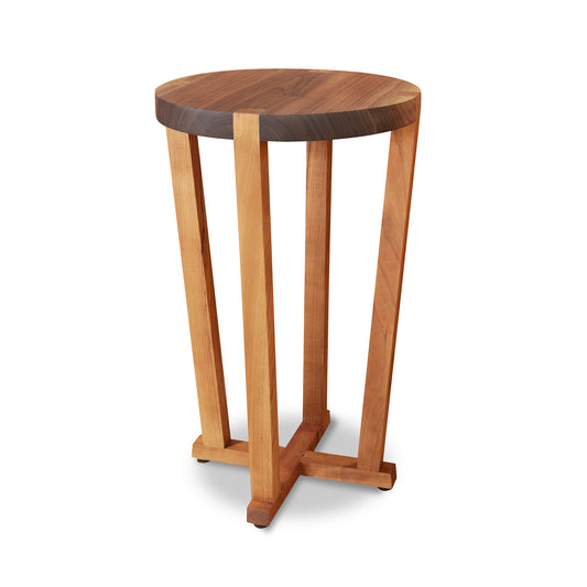 Cherry & Walnut Artisan End Table by Mike Messer with a walnut top, cherry legs, and cross base. American made, handcrafted fine furniture.