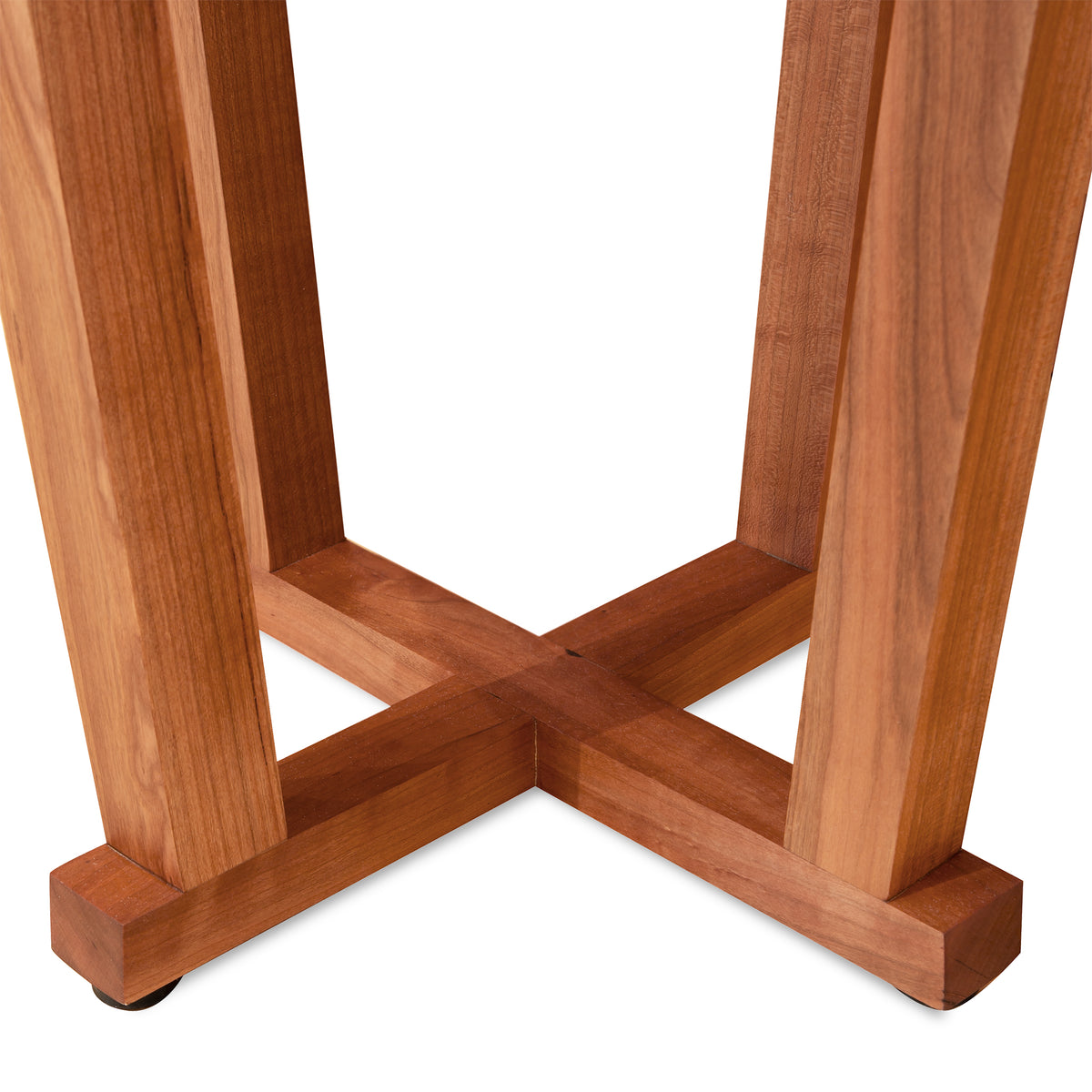 Detail view of Cherry & Walnut Artisan End Table legs by Mike Messer, showcasing the handcrafted intersecting X-shaped wood base.