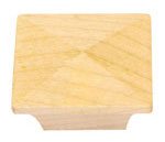 A square wooden knob on a white background.