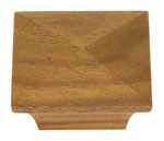 A square wooden knob on a white background.