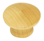 A round wooden knob on a white background.