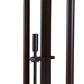 Close-up of the Rook Twin Floor Lamp by Hubbardton Forge, highlighting the metal rod, adjustable handle, and sliding bracket design.