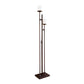 Hubbardton Forge Rook Twin Floor Lamp with two opal glass shades and a mahogany base, showcasing elegant modern design and fine craftsmanship.
