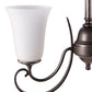 Hubbardton Forge Scroll Chandelier with curved metal design in natural iron and opal glass shade, shown on clearance.