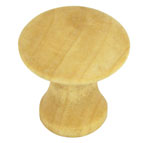 A round wooden knob on a white background.