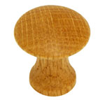 A round wooden knob on a white background.