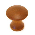 A wooden knob on a white background.