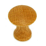 A round wooden knob on a white background.