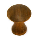 A round wooden knob on a white background.