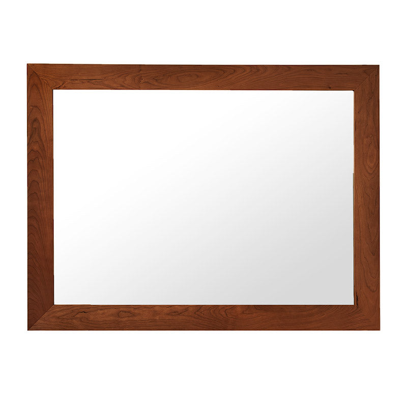 A mirror with a wooden frame on a white background.