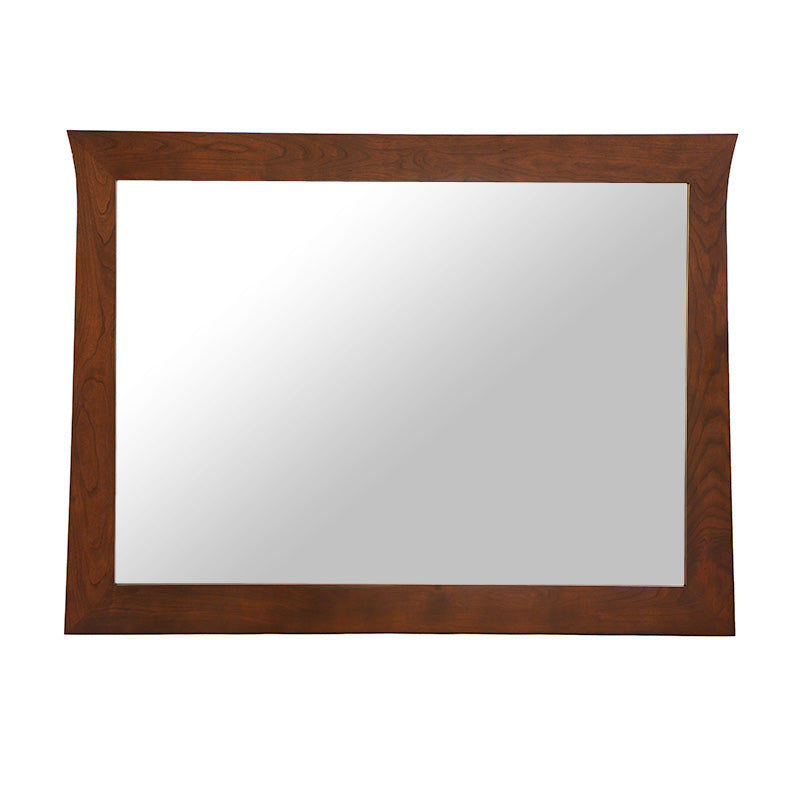 A brown wooden mirror on a white background.