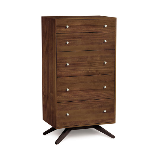 An image of a chest of drawers with metal legs.