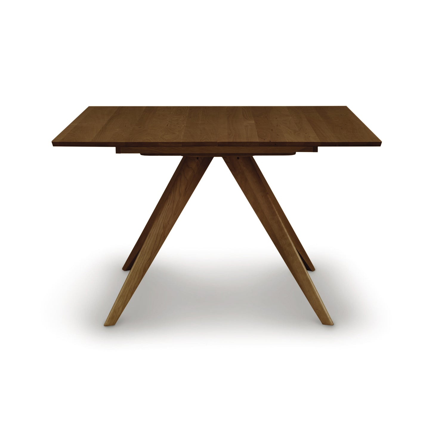 A square table with wooden legs and a square top.