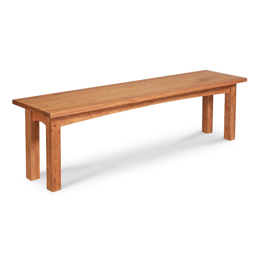 A wooden bench on a white background.