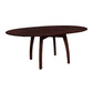 A dark brown oval dining table with a wooden base.